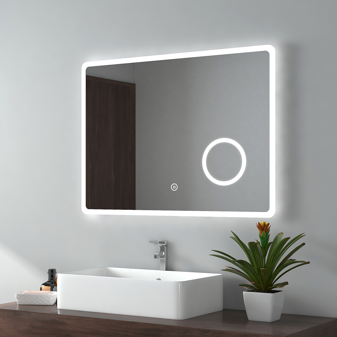 Illuminated LED Bathroom Mirror with Shaver Socket Demister 3X