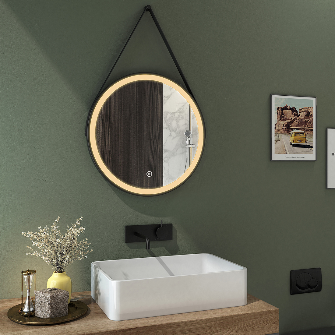 Rund Badspiegel LED Moderner Badezimmerspiegel Touch Licht Wandspiegel