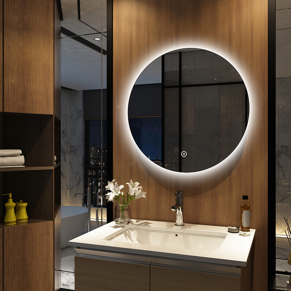 LED Badspiegel mit Touch Dimmbar Helligkeit Wandspiegel Rund Spiegel 70