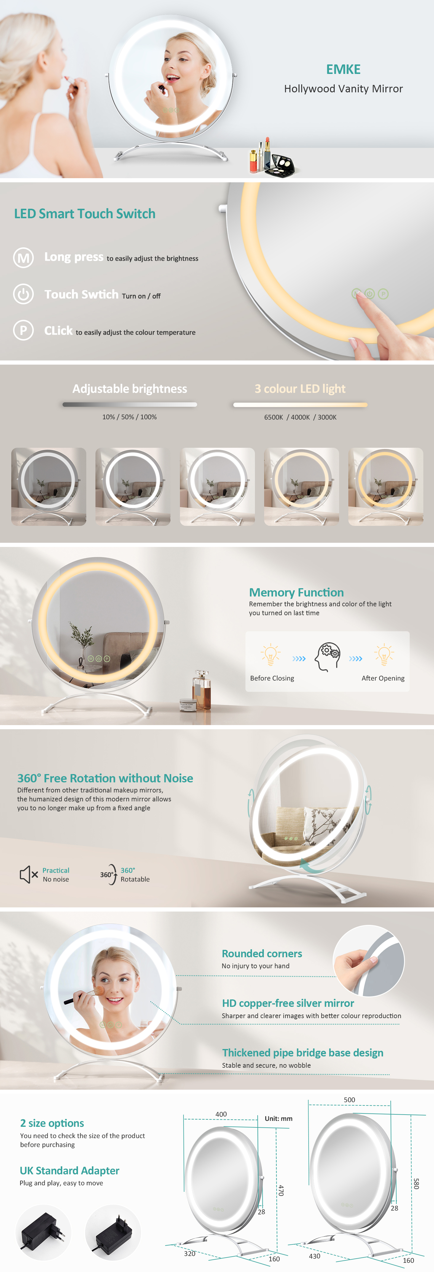 EMKE Hollywood Mirror 360° Rotation Dressing Table Mirror With Lights 3 Color Lighting Dimmable LED Cosmetic Vanity Mirror White ф40cm 12 EMKE Hollywood Mirror 360° Rotation Dressing Table Mirror With Lights 3 Color Lighting Dimmable LED Cosmetic Vanity Mirror White ф40cm -Home Improvement Store AAHKMJXYDAFdJAOAIMEbOAch w4SKIVBZGirDEcZFmriXMm0 DhPSmxDGEb5B5327Iei195NR65lftiGSoKCA6An73Md 3emHE 3JehhNfT EIXUv7zr32E3fCqV15d5M8UGYEWFi4sdDIMoE2UvDcT8