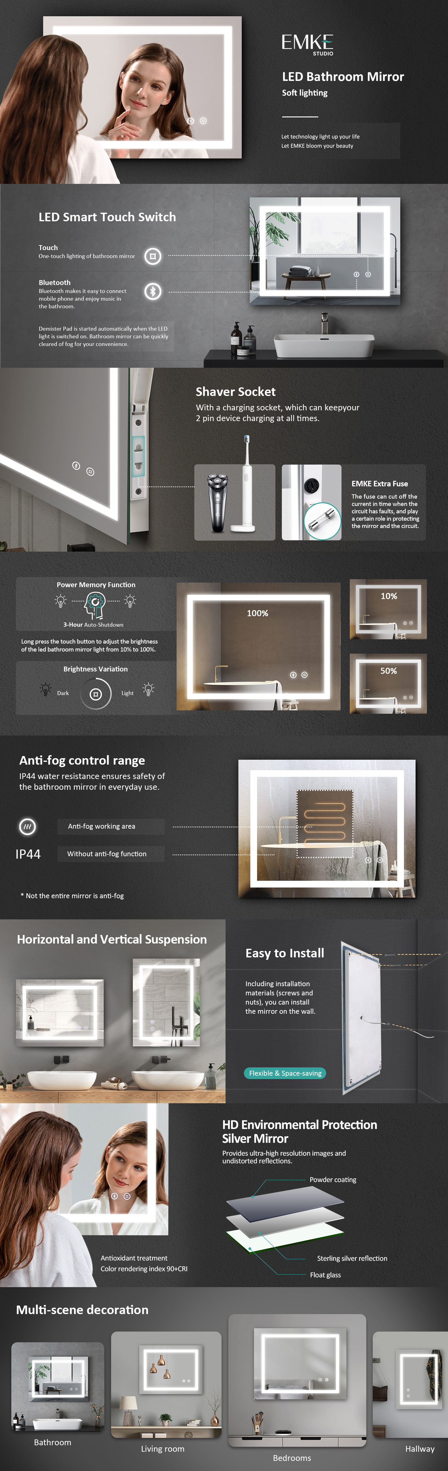 EMKE Bluetooth Illuminated Bathroom Mirror