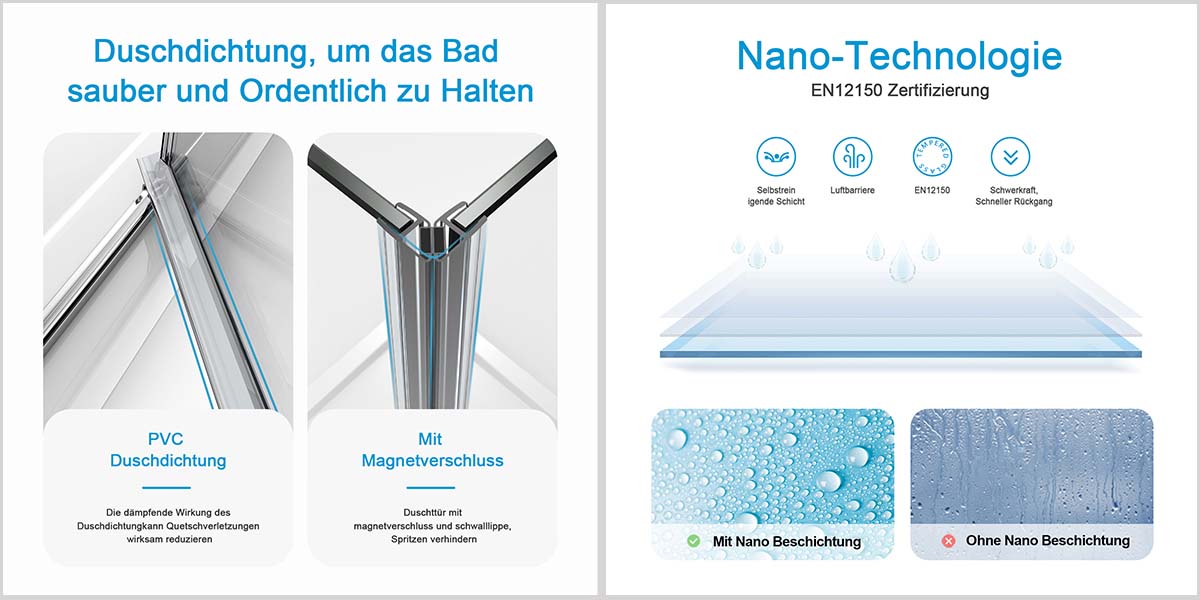 Heilmetz Duschkabine 90x90 Cm Eckeinstieg - Schiebetür Mit ESG Sicherheitsglas, Nano-Beschichtung, Höhe 195 Cm
