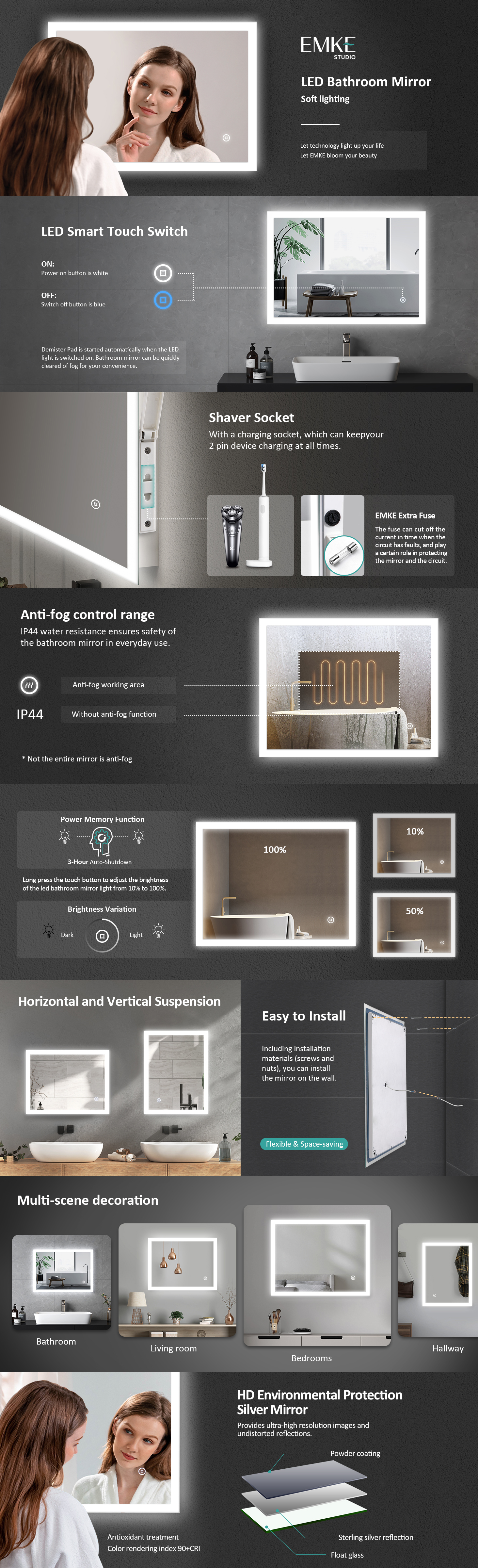 EMKE LED Illuminated Bathroom Mirror