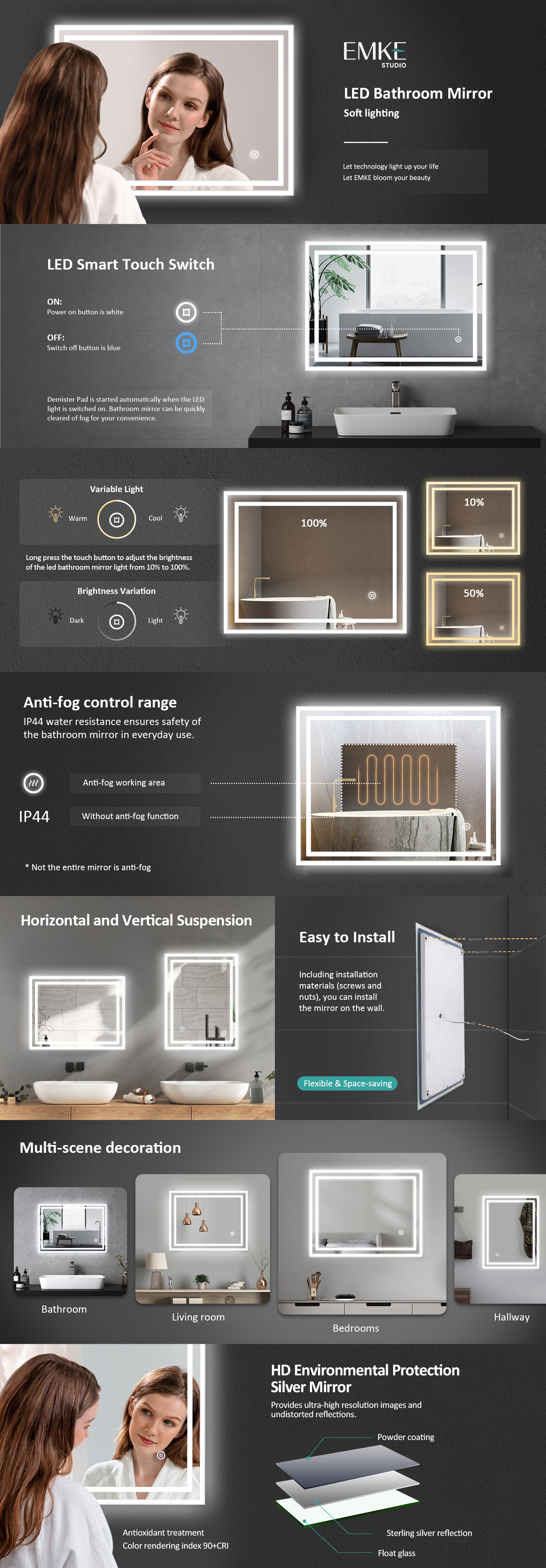 EMKE Illuminated Bathroom Mirror