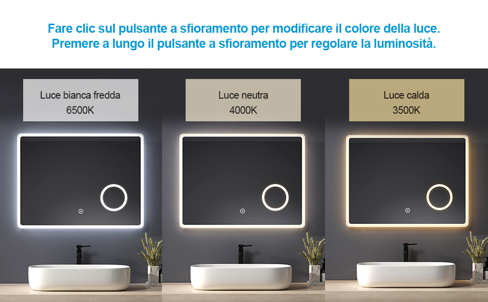 AICA 120×120cm Interruttore Touch, Antiappannamento