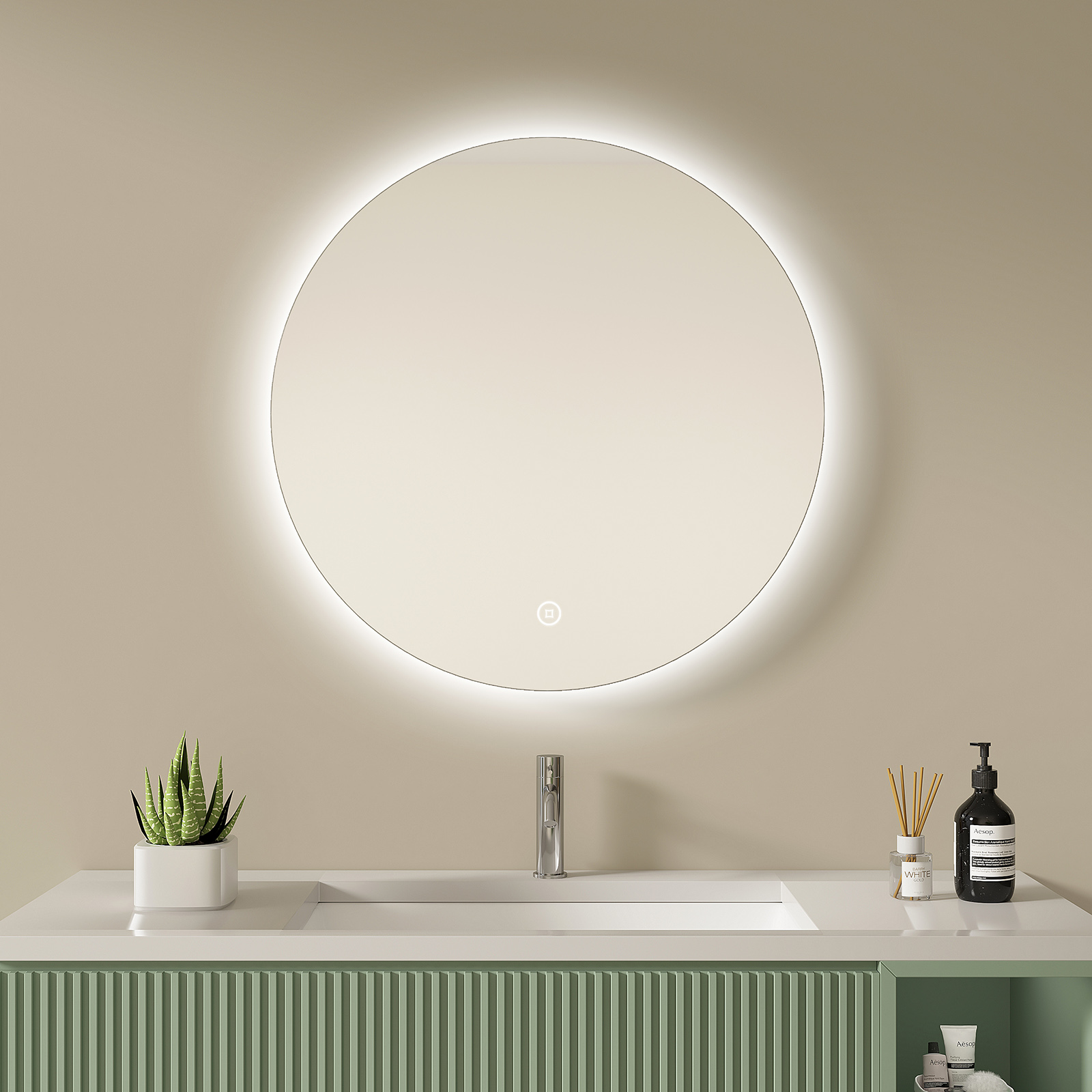 SONNI LED Badspiegel Rund mit Touch mit Beleuchtung Wandspiegel Badezi