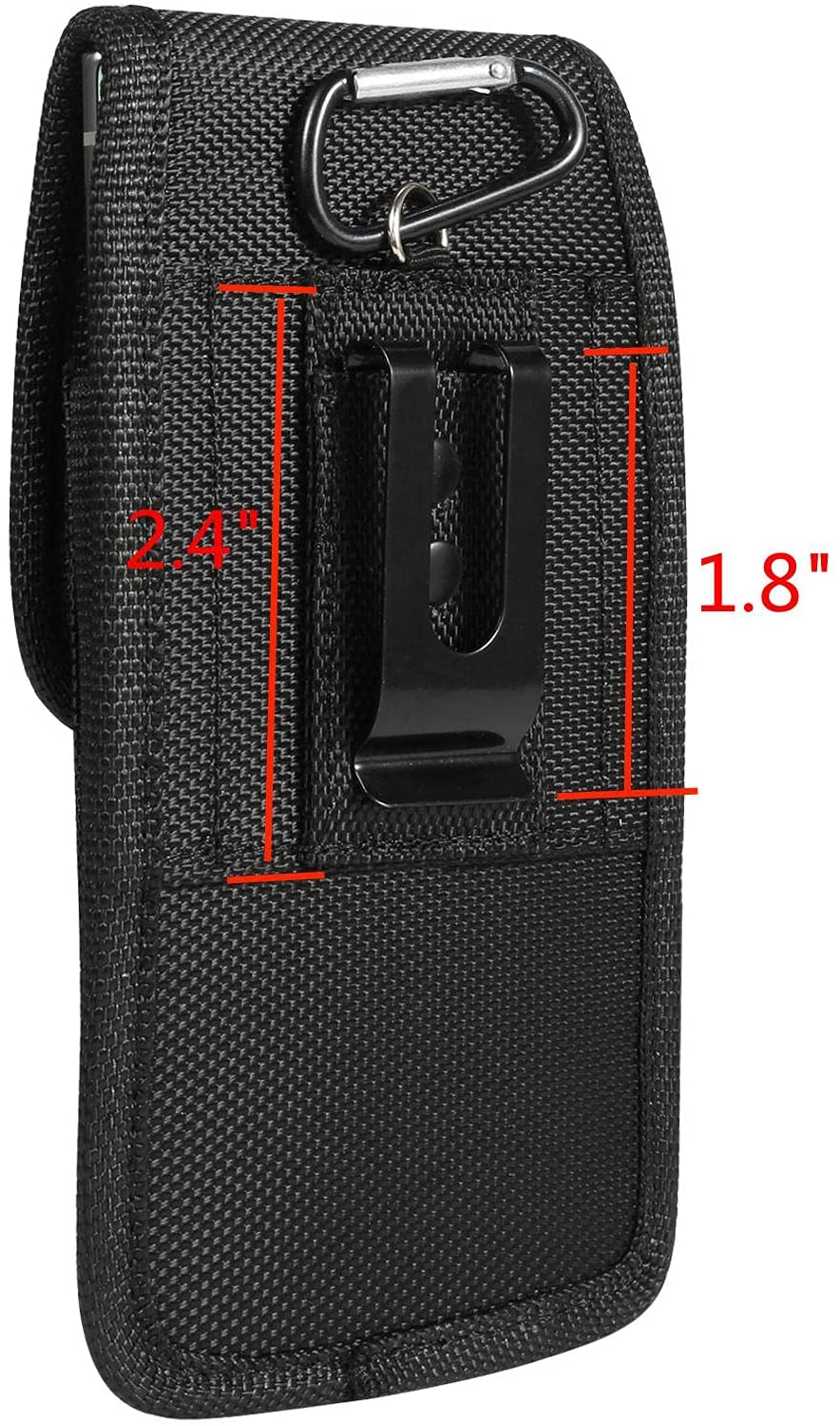 For Motorola Moto G Pure Universal Vertical Pouch Case Nylon Cell Phone  Holster with Belt Clip Loop, Carabiner and Credit Card Slot Cover - Black