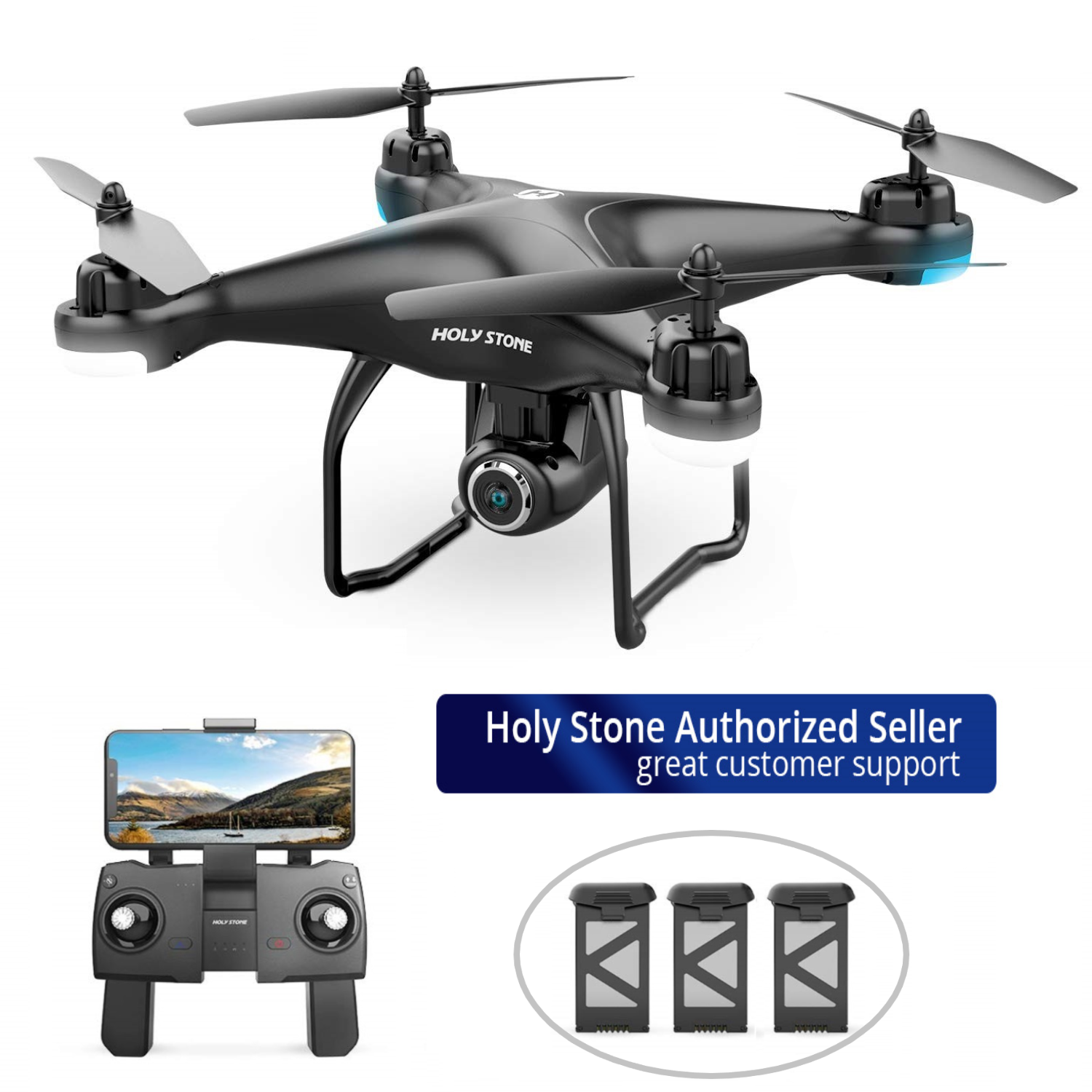 Holy Stone Hs1d 1080p Hd Camera Fpv Drone Gps Rc Selfie Quadcopter 3 Battery Ebay