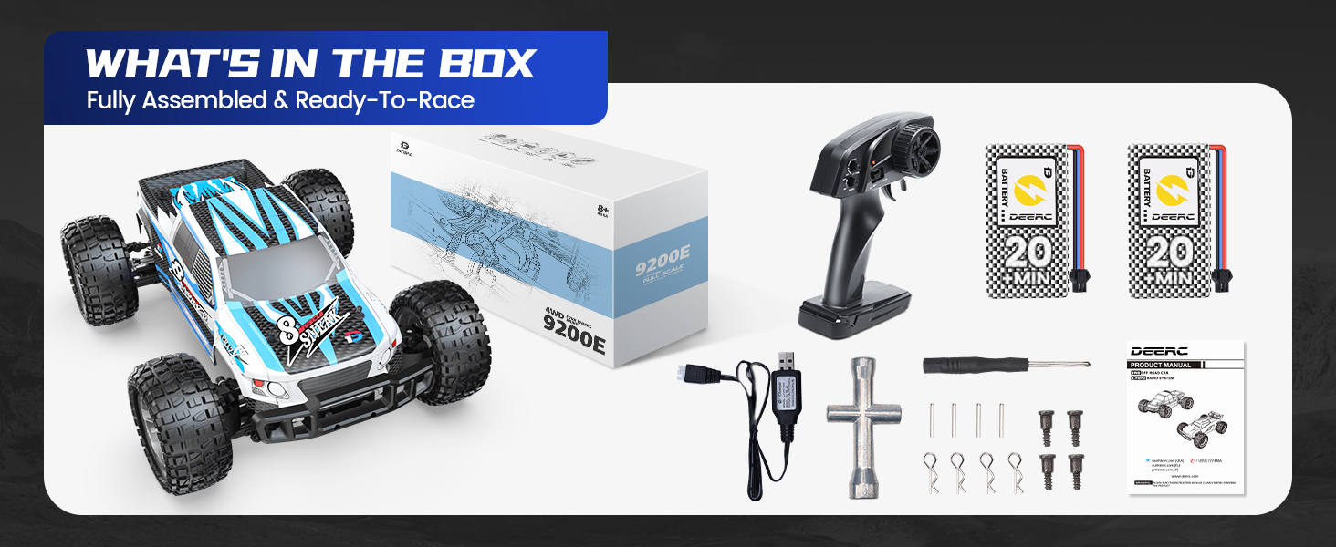 DEERC 9200E RC Truck 1:10 Scale High Speed 4WD Off Road Car for