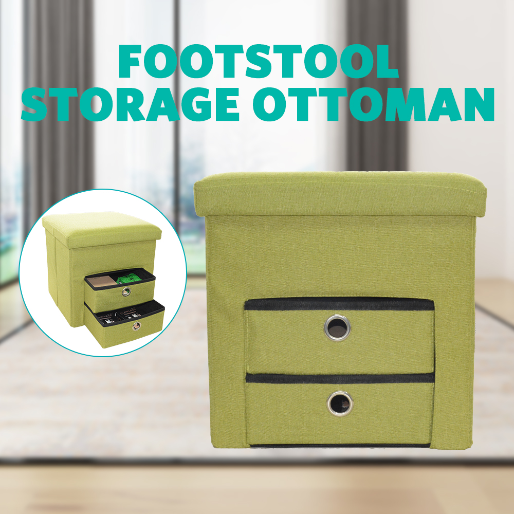 Folding Storage Ottoman With 2 Pull Out Compartments Drawers