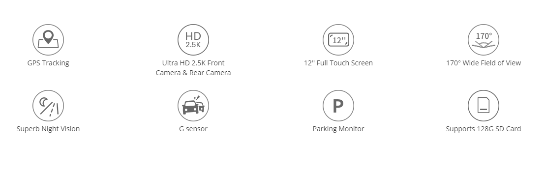 Vantop - Caméra de tableau de bord avec rétroviseur avant et arrière H612  12 2,5K avec GPS intégré et commande vocale 