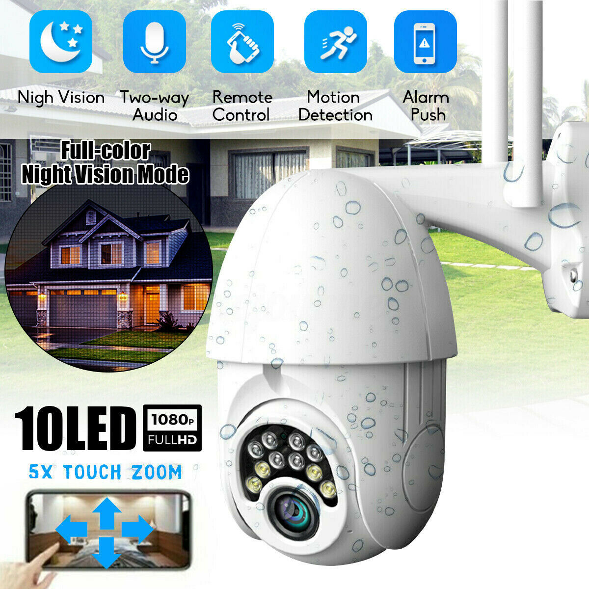 Wireless PTZ 1080P WiFi 5X ZOOM CCTV Outdoor IP Camera Home Security IR