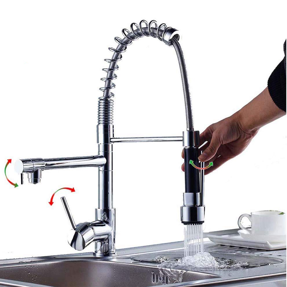 Chrome Monobloc Kitchen Sink Mixer Tap with Pull Out Hose Spray Single ...