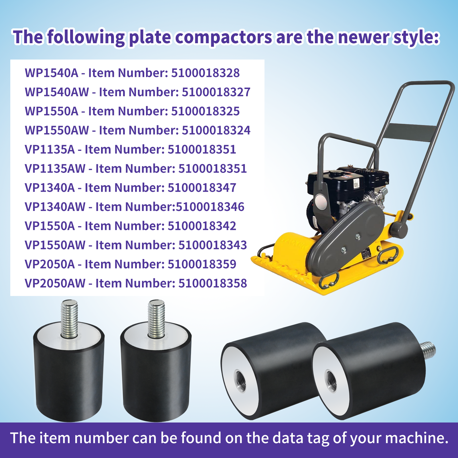 Wacker Vpa1340 1350 Vpa1750 Plate Compactor Tamper Rubber Shock Mounts