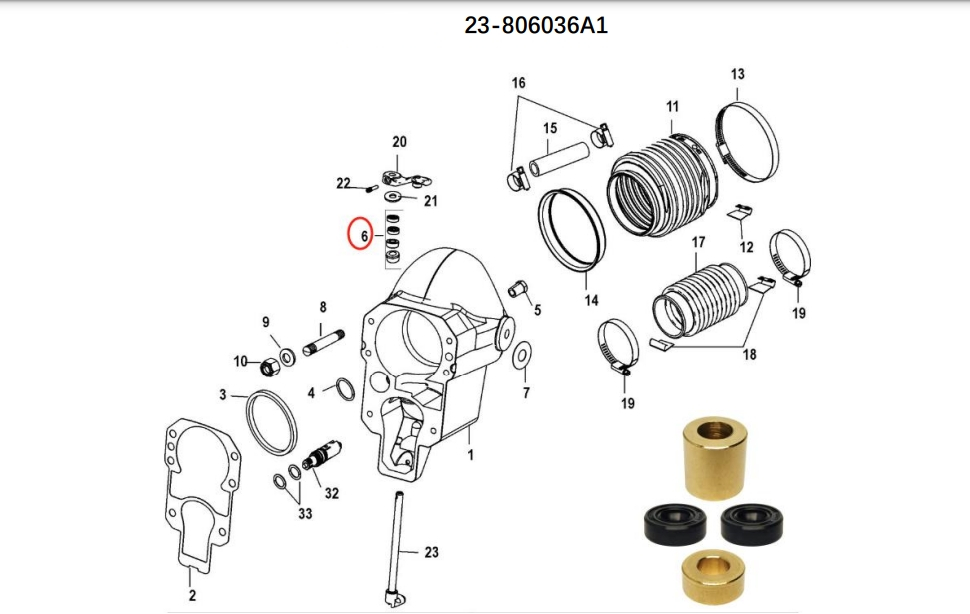 Shift Shaft Bushing Kit Mercruiser Alpha 1 Gen II Replaces