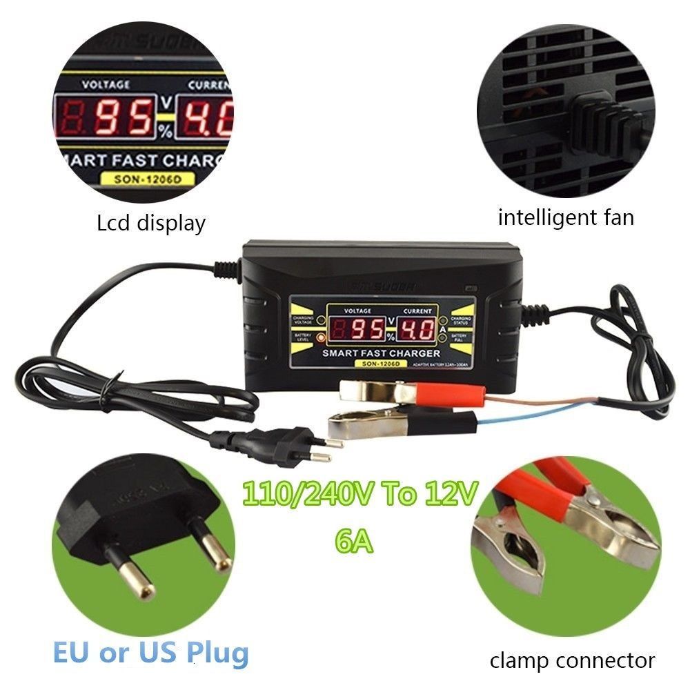 12V 6A Auto Fast Smart LeadAcid GEL Battery Charger For Car Motorcycle