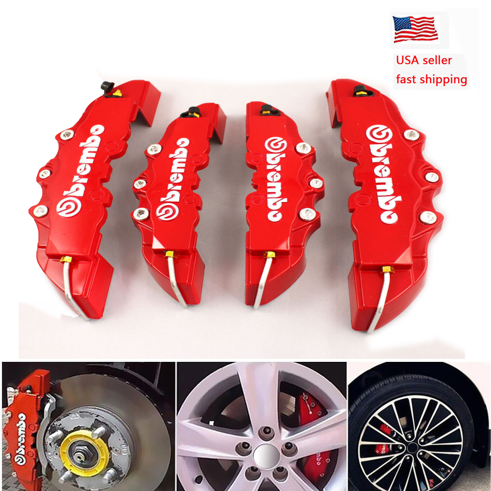 4pc Brembo Car Disc Brake Caliper Covers Front Rear Kit 3d Style Red Universal Ebay