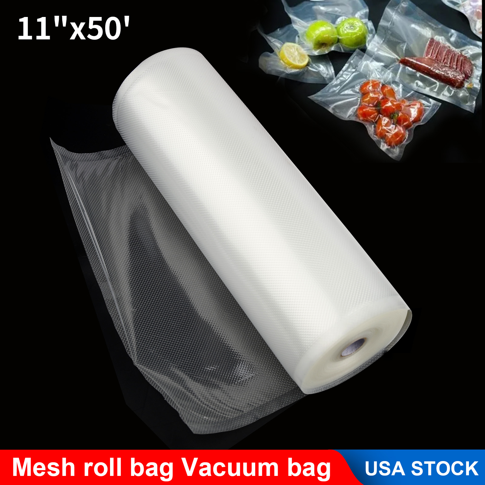 2 Giant 11x50' Rolls Vacuum Sealer Bags Embossed Food Seal Storage Saver 4  Mil