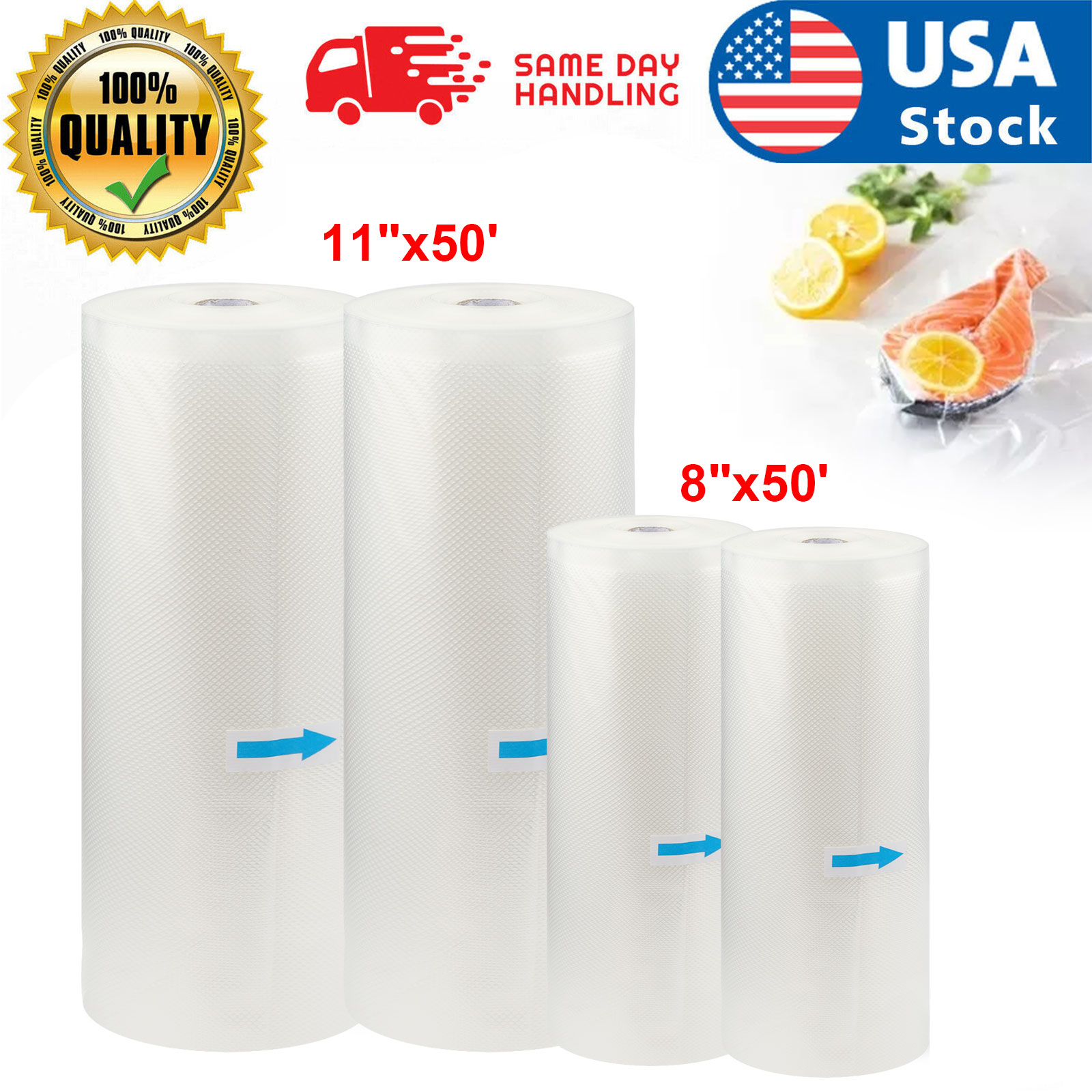 2/8 Giant 11x50' Rolls Vacuum Sealer Bags Food Saver Embossed