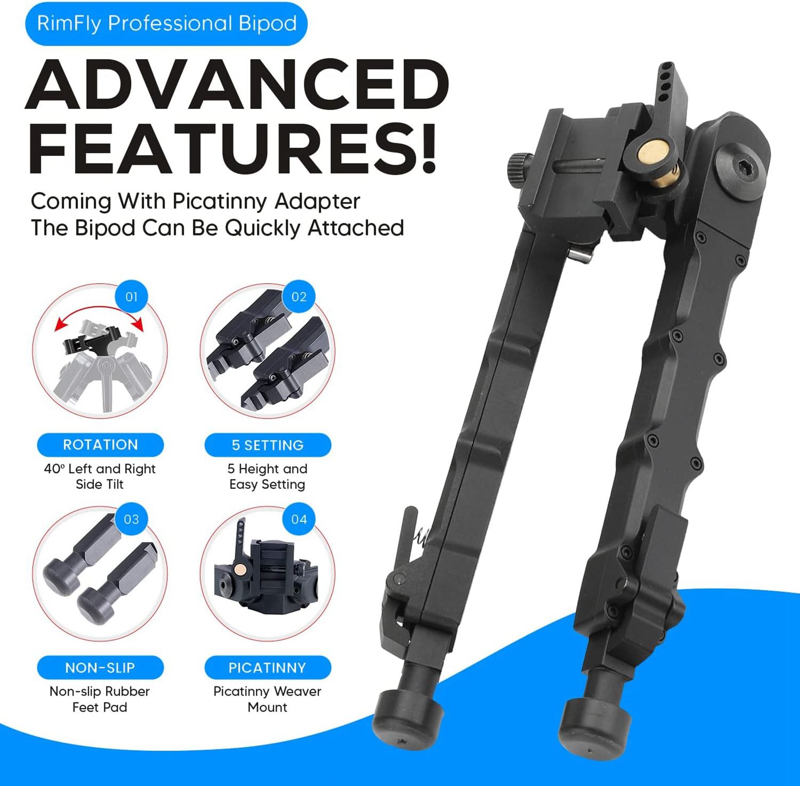 V9 SR-5 Style 7.25-9 Pouce Bipied Fusil à Détachement Rapide