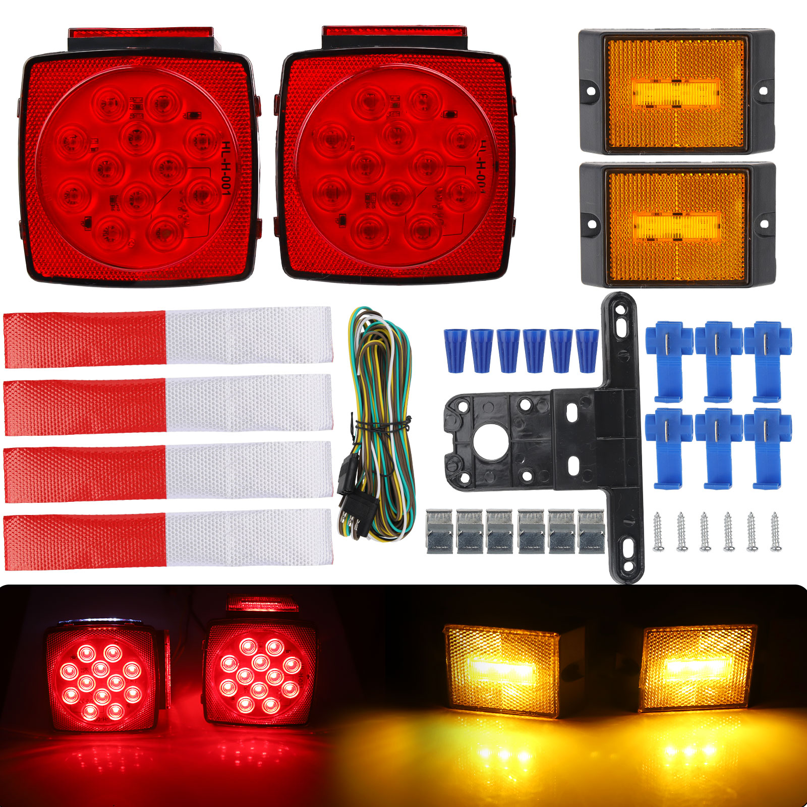 LINKITOM LED Submersible Rectangular Trailer Tail Light Kit