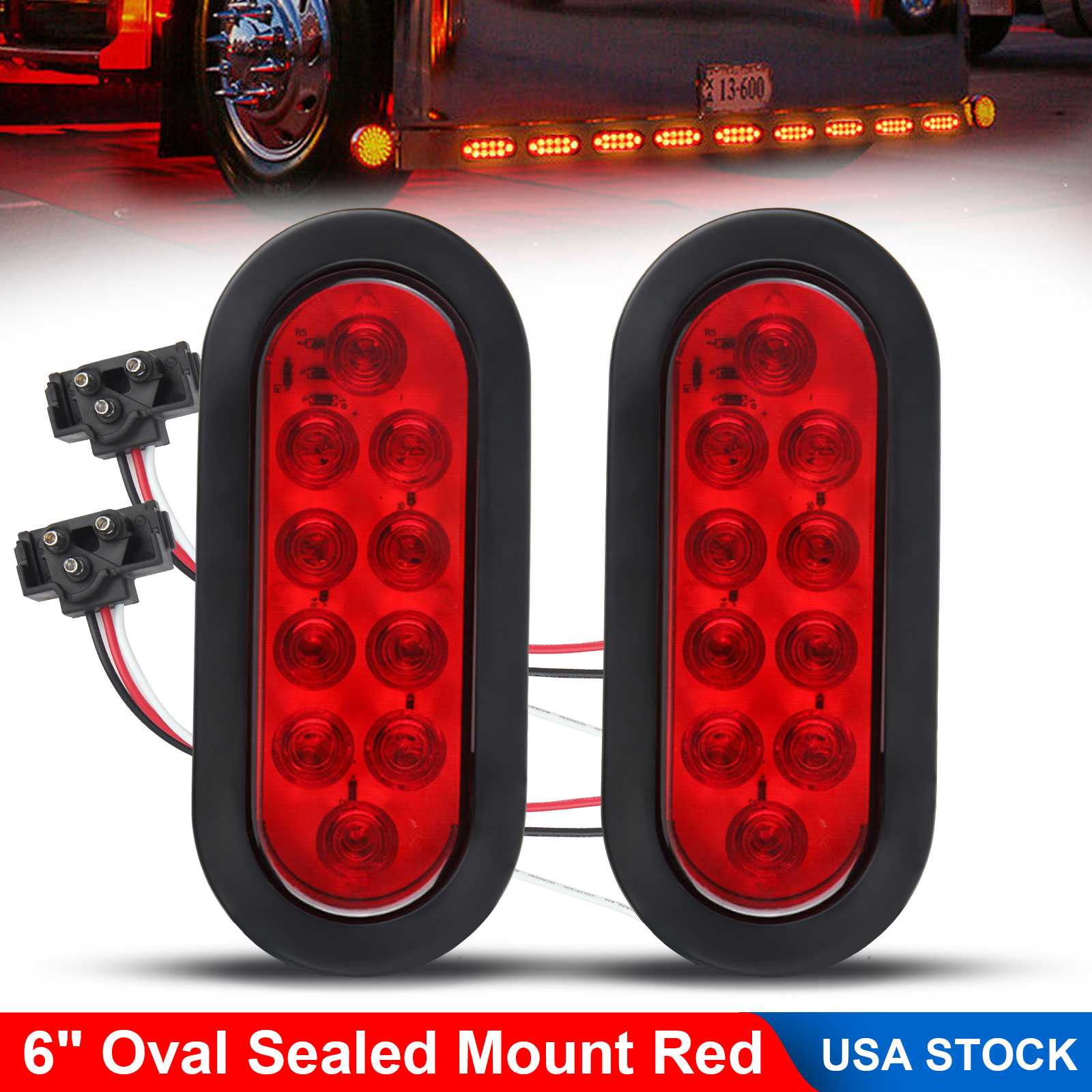 thumbnail image 2 of AUXITO 4-inch 12 LED Round Trailer Tail Lights - Red, Clear Lens, Stop/Turn/Brake, IP67 Waterproof (Pair) 2 of 3