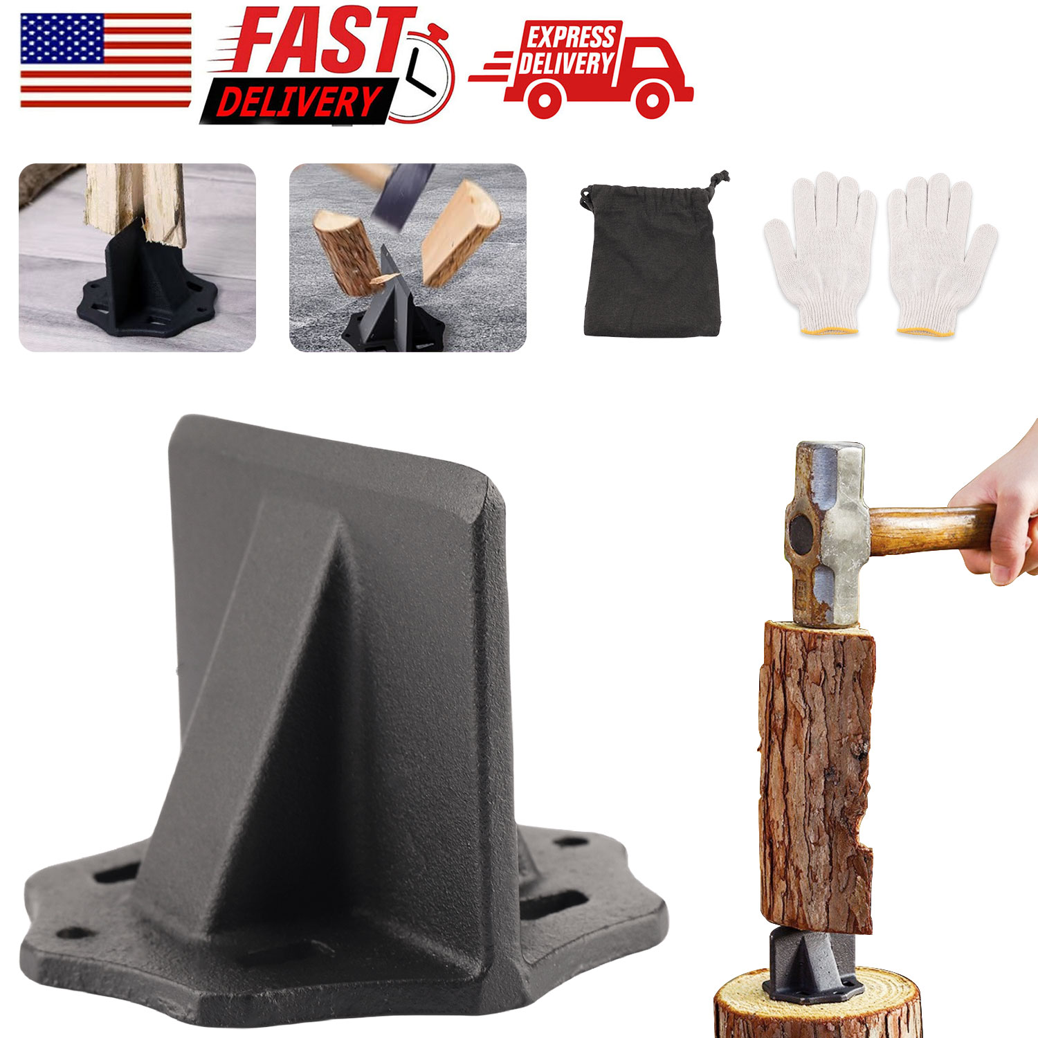 Pftjujudan Firewood Kindling Splitter for Wood Stove Fireplace and Fire Pits Wood Splitter Wedge, for Small Wood Stove and Fireplace Manual Log Splitter