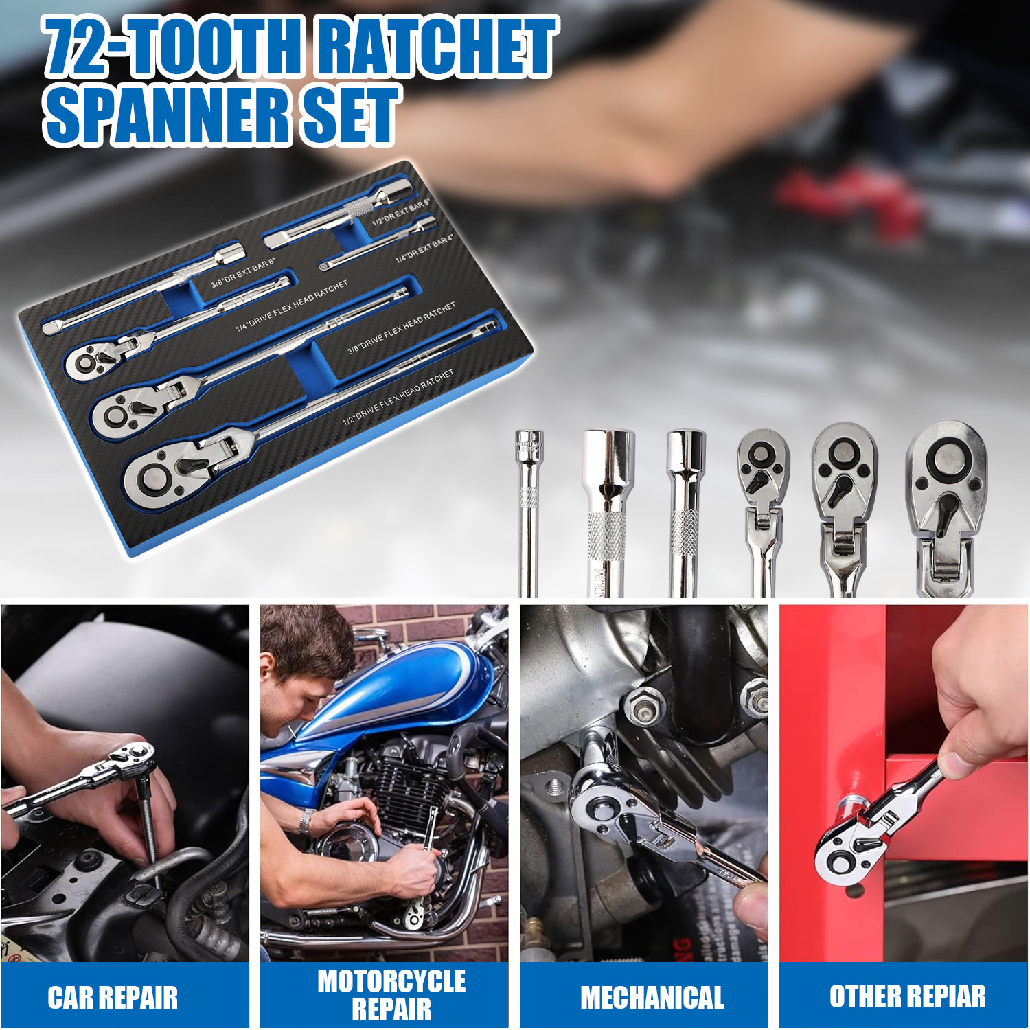3/6pcs Flex Head Ratchet Set, 1/4