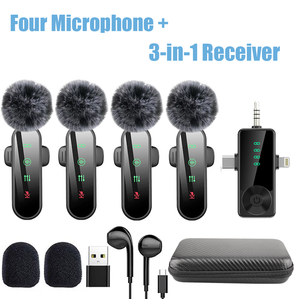 4pcs 2/3 in 1 Lavalier Wireless Microphone Audio Video Mic For iPhone Android
