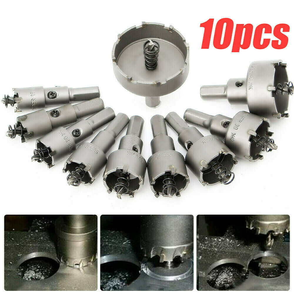 10PC Carbide Tip TCT Hole Saw Cutter Drill Bit Set For Steel Metal