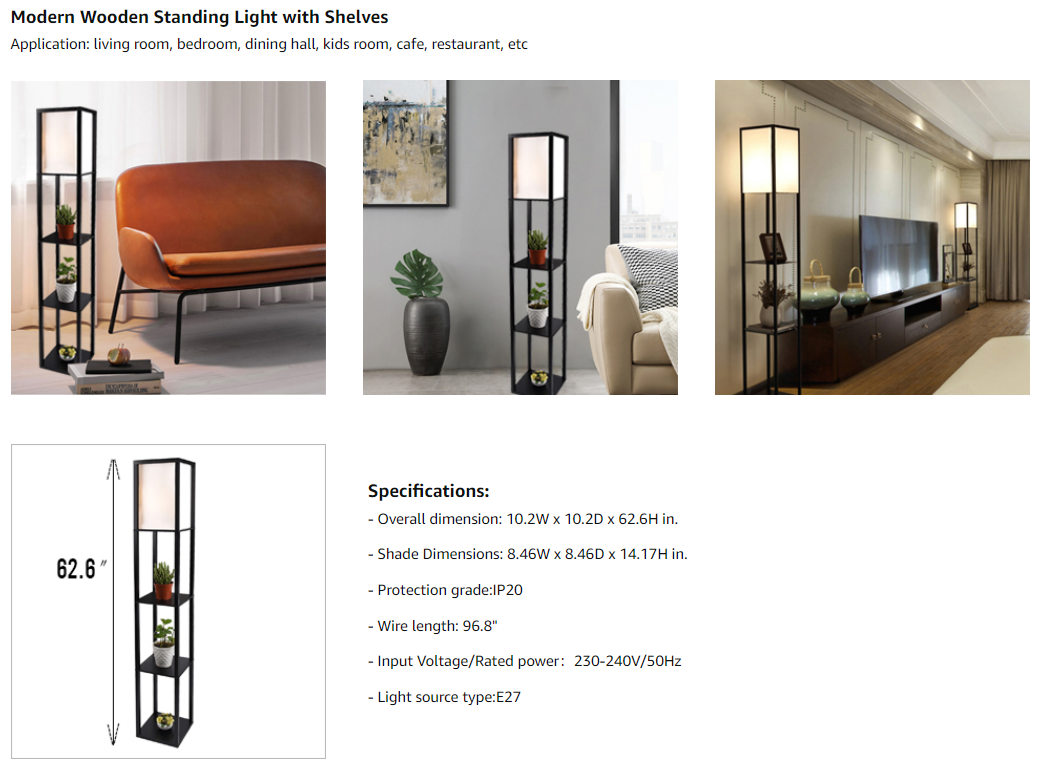 Lampada Da Terra Piantana Con Libreria 3 Livelli Mensola Scaffale In Legno E27 Mensole Moderna 26 X 26 X 160cm Nera 15 width=800
