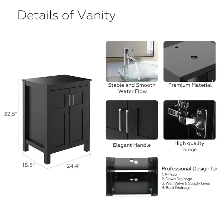 24Inch Bathroom Vanity Single Cabinet w/ Vessel Sink Combo
