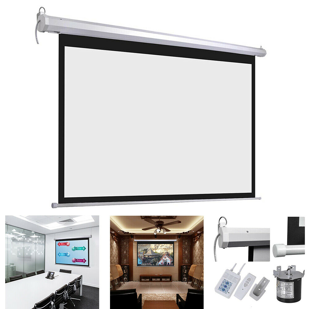 Hd Electric Projector Screen Retractable Ceiling Mounted 72 16 9