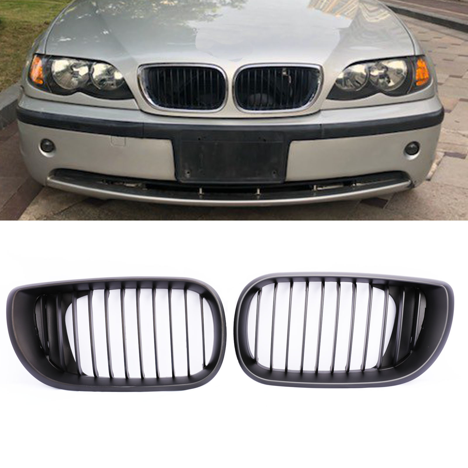 Matte Black Grille Grill For Bmw E46 02 05 4d Sedan 318i 3i 323i 325i 328i Ebay