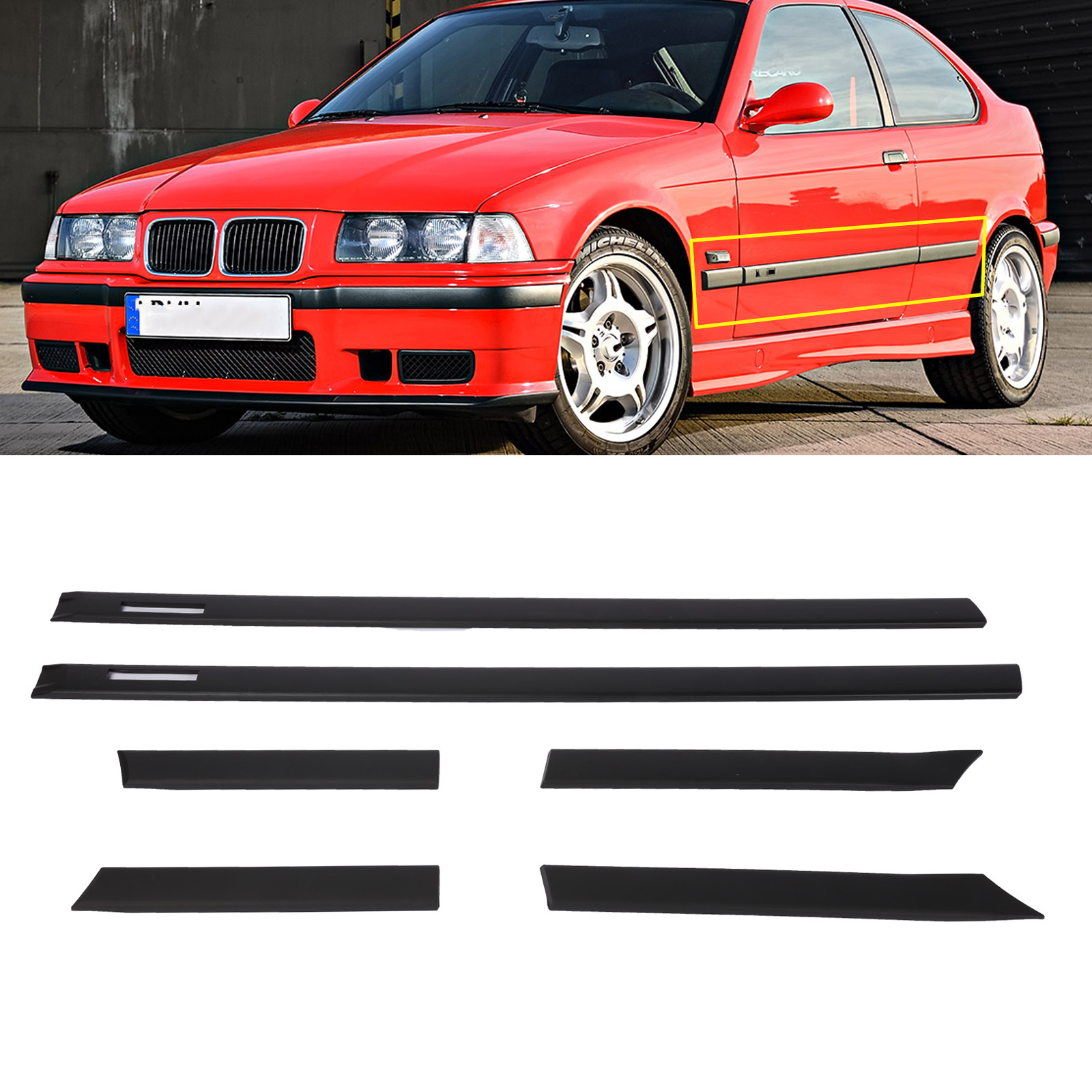 For Bmw 1992 1998 6 M3 Style Coupe 2door Body Side Molding Door Moulding Trim Ebay