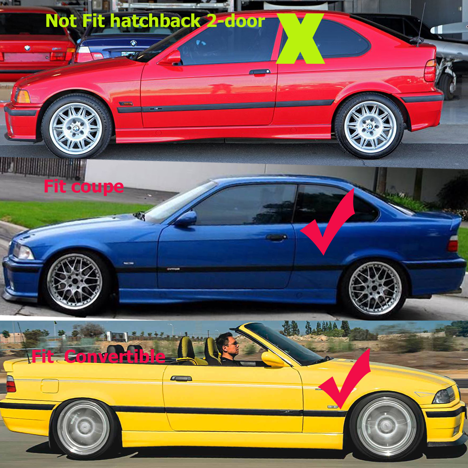 For BMW 19921998 E36 M3 COUPE 2D BODY SIDE MOLDING Door MOULDING TRIM