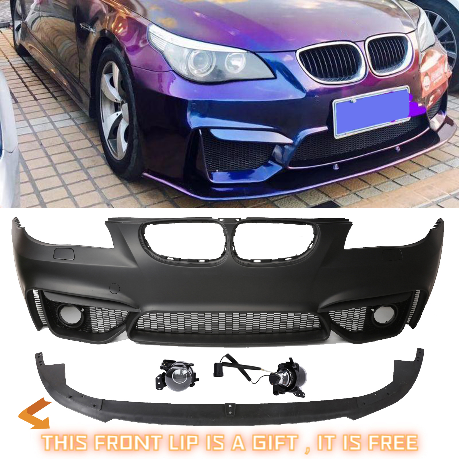 M4 Style Look Front Bumper For BMW 5 Series E60 W/O PDC holes With Fog ...
