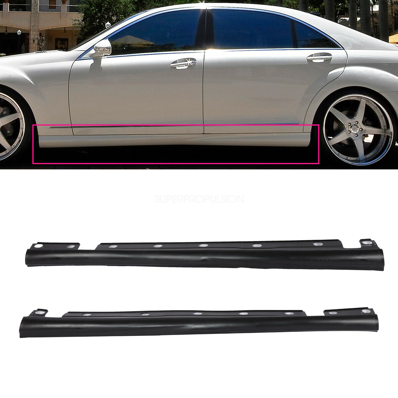 thumbnail image 2 of Unpainted PP Side Skirt Rocker Panels For Mercedes-Benz W211 S-Class S550 S600 2007-2013 | Pair LH/RH 2 of 5