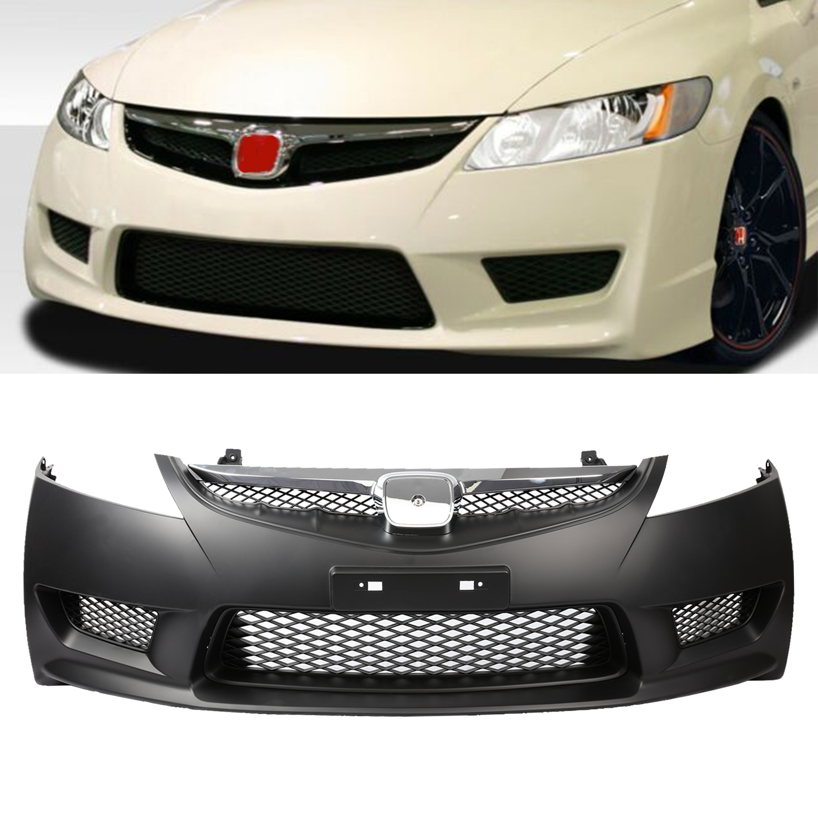 Front Grille + Body Kit Bumper Type R Look For 06-11 Honda Civic