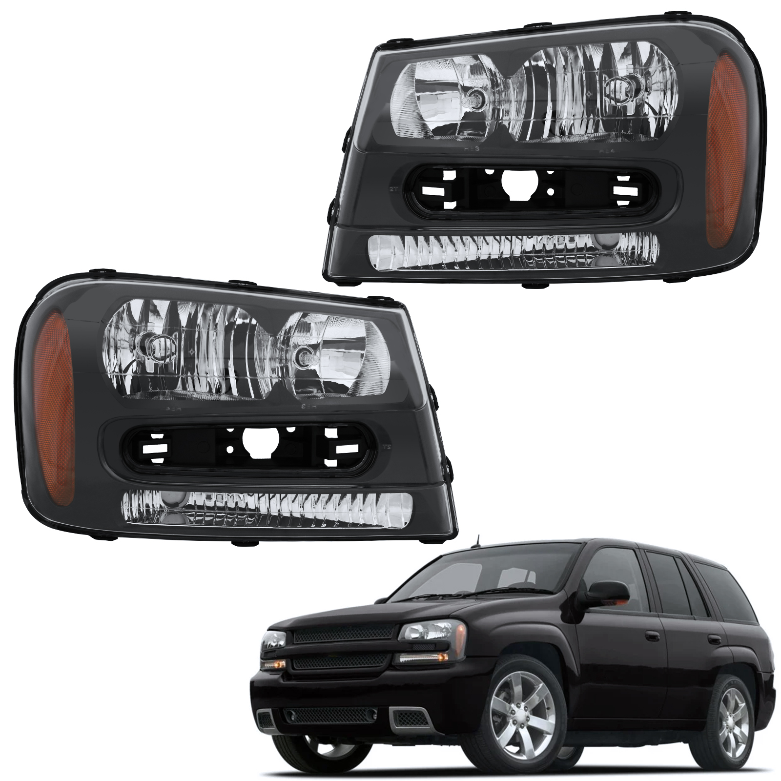 Fit For 2002-2009 TrailBlazer Headlights Halogen Headlamps