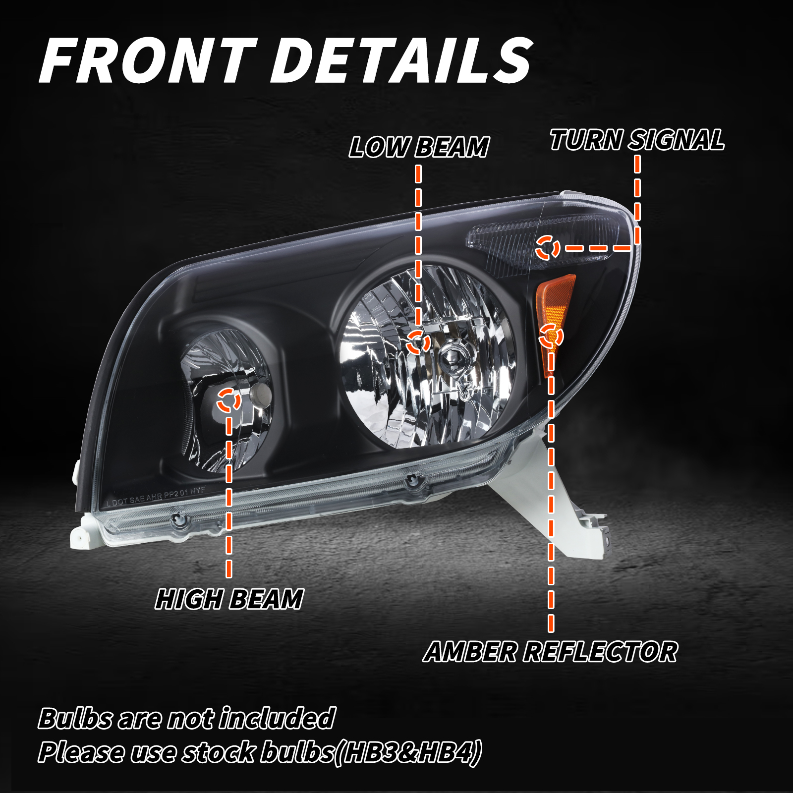 DOT/SAE Certified Black Headlights For 2003-2005 Toyota 4Runner – Left & Right Pair