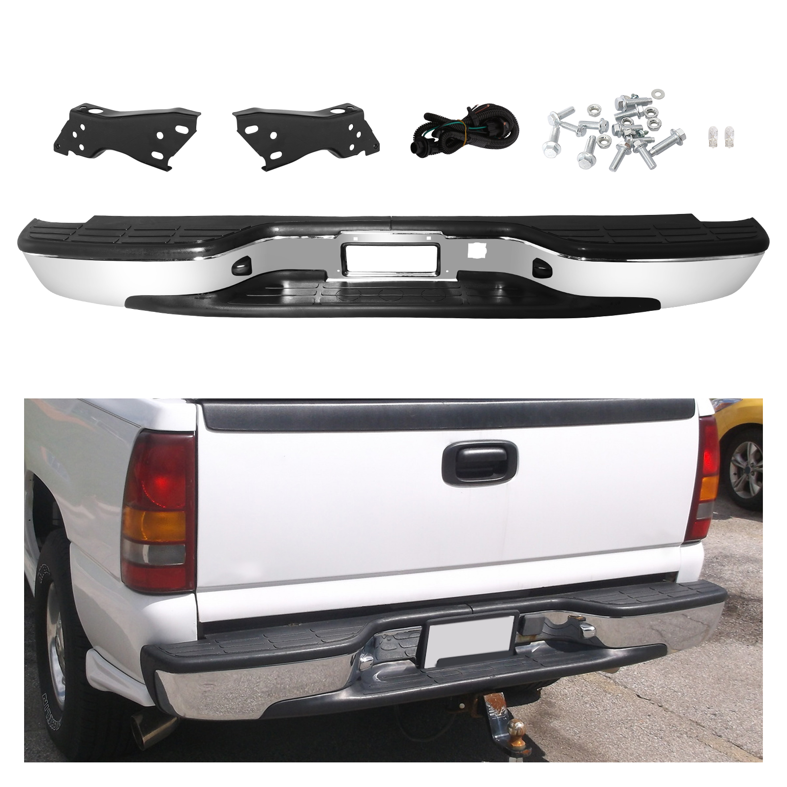 Chrome Rear Bumper For Chevy Silverado & GMC Sierra 1500/2500 1999-2007 | Direct Fit Steel