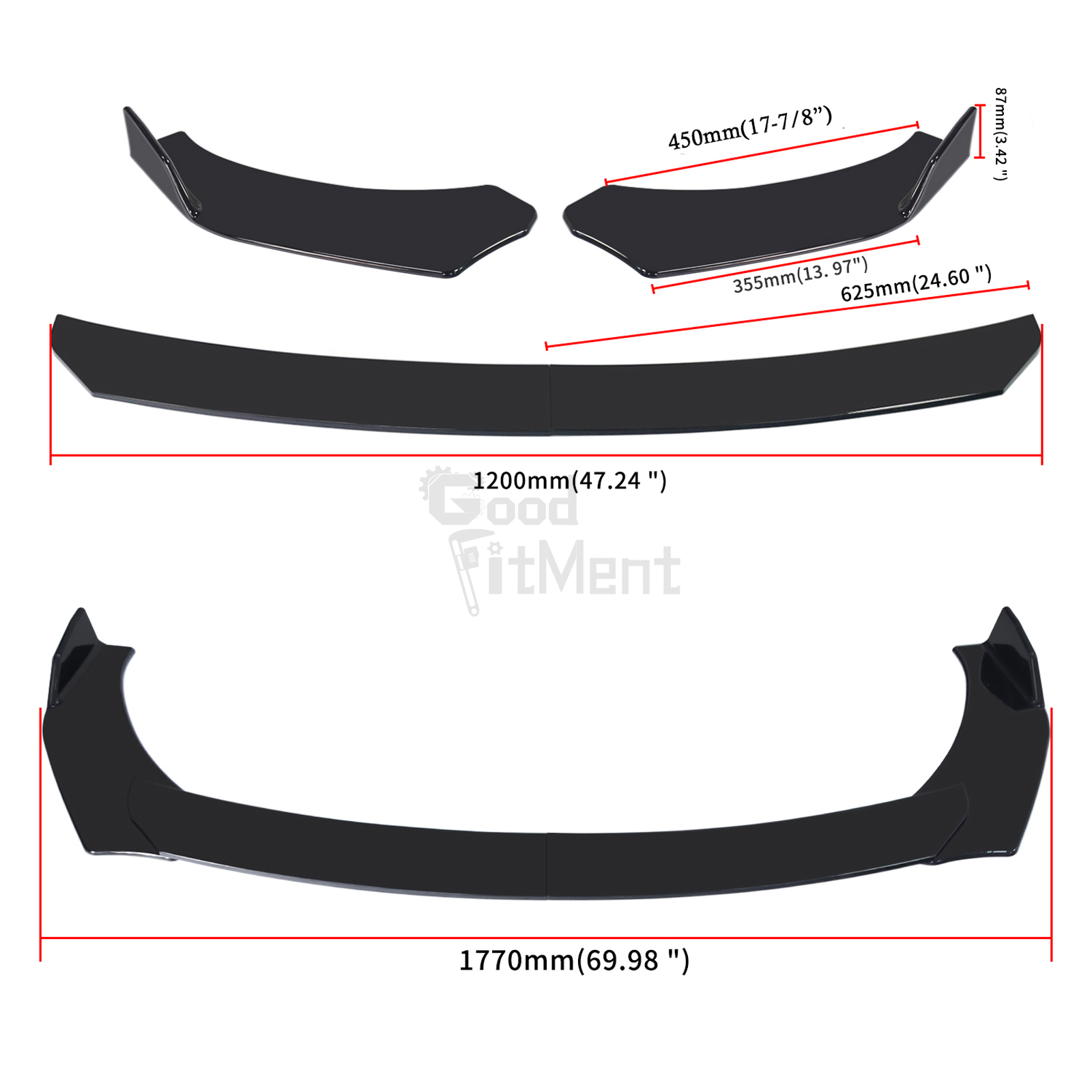 thumbnail image 2 of Front Bumper Lip Spoiler Splitter With Strut Rods For Audi A3 A4 A5 A6 A7 B8 S4 S5 2 of 3