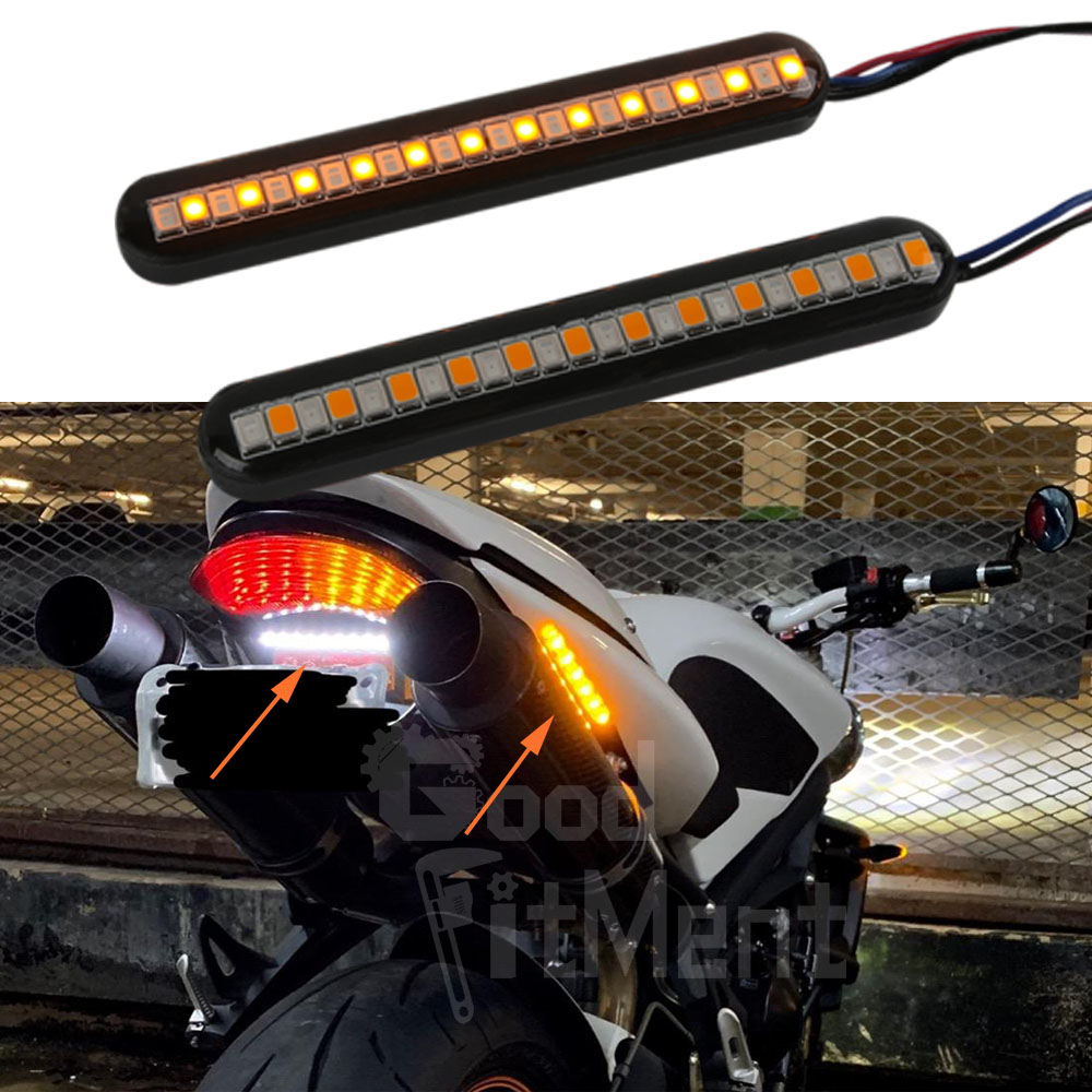 Flowing LED Strip Lights Motorcycle Turn Signals Indicator Amber/White Universal