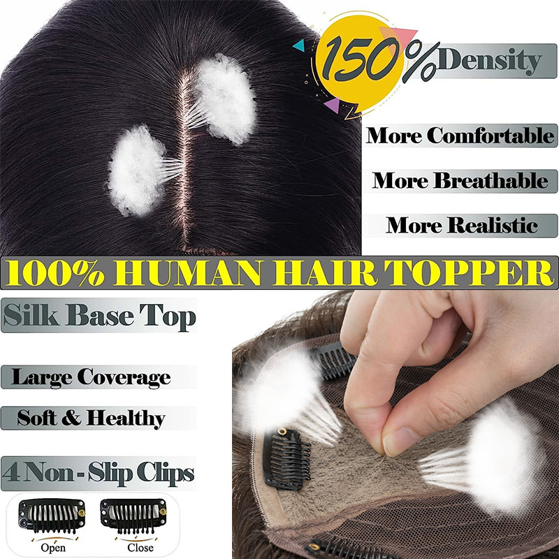 Silk Base Women Hair Topper Toupee Clip In Human Hair Top 