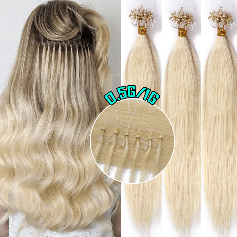 Micro 100 Loop Rings Beads Human Hair Extensions #613 18\