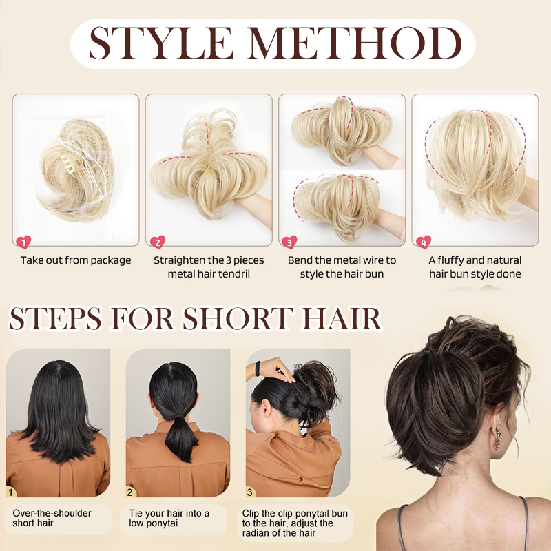 Chignon Postiche Cheveux Synthétiques Curly - Couleur Brun Doré Cuivré - Élastique Scrunchie Taille S