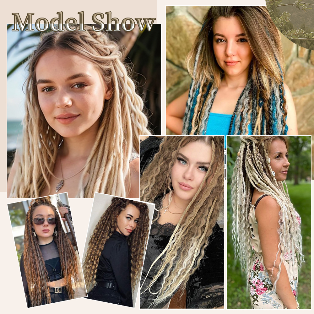 3-in-1 Dreadlock Extensions Curly Handcrafted Soft Boho Wave Hair