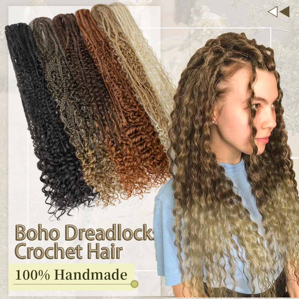 Dreadlock Extensions 24 Inch 18 Strands Synthetic Double Ended 3 in 1 Mixed Curly Ends Hippie Style Boho Wavy DE Dreads Braid in (18 Strands, 27/613