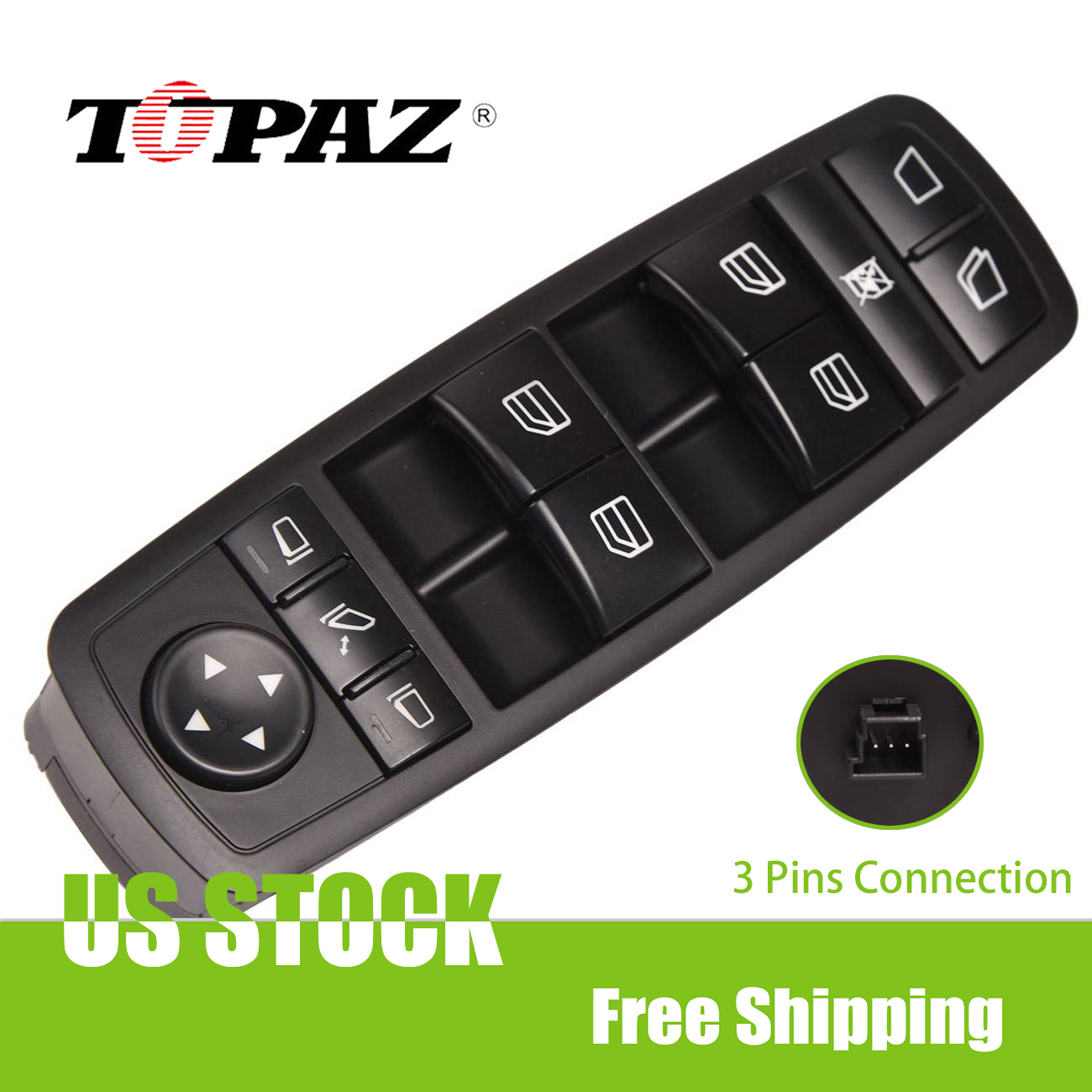 Front Driver Side Power Window Switch For 2006-2012 Mercedes GL & R-Class (W164/W251) - Replaces OE# 2518300390